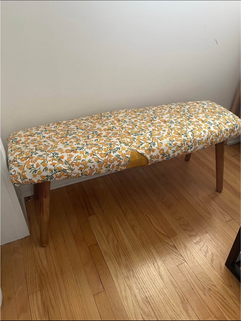 Upholstered Floral Bench in Yellow and Green Sturdy